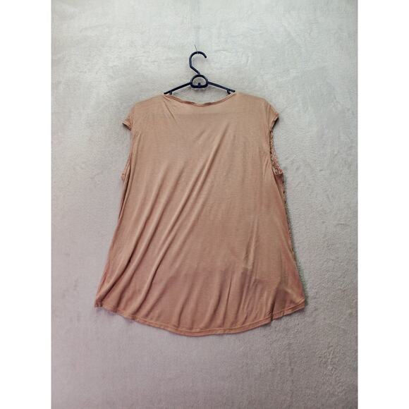 Sans Souci Crop Blouse Top Women's L Clay Metallic Crochet Sleeveless Round Neck - Picture 2 of 7